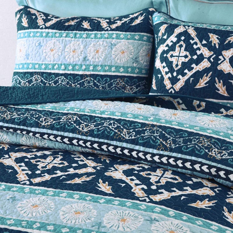 NEWLAKE Cotton Bedspread Quilt Sets-Reversible Patchwork Coverlet Set, Boho Chic Pattern,Twin Size - Image 3